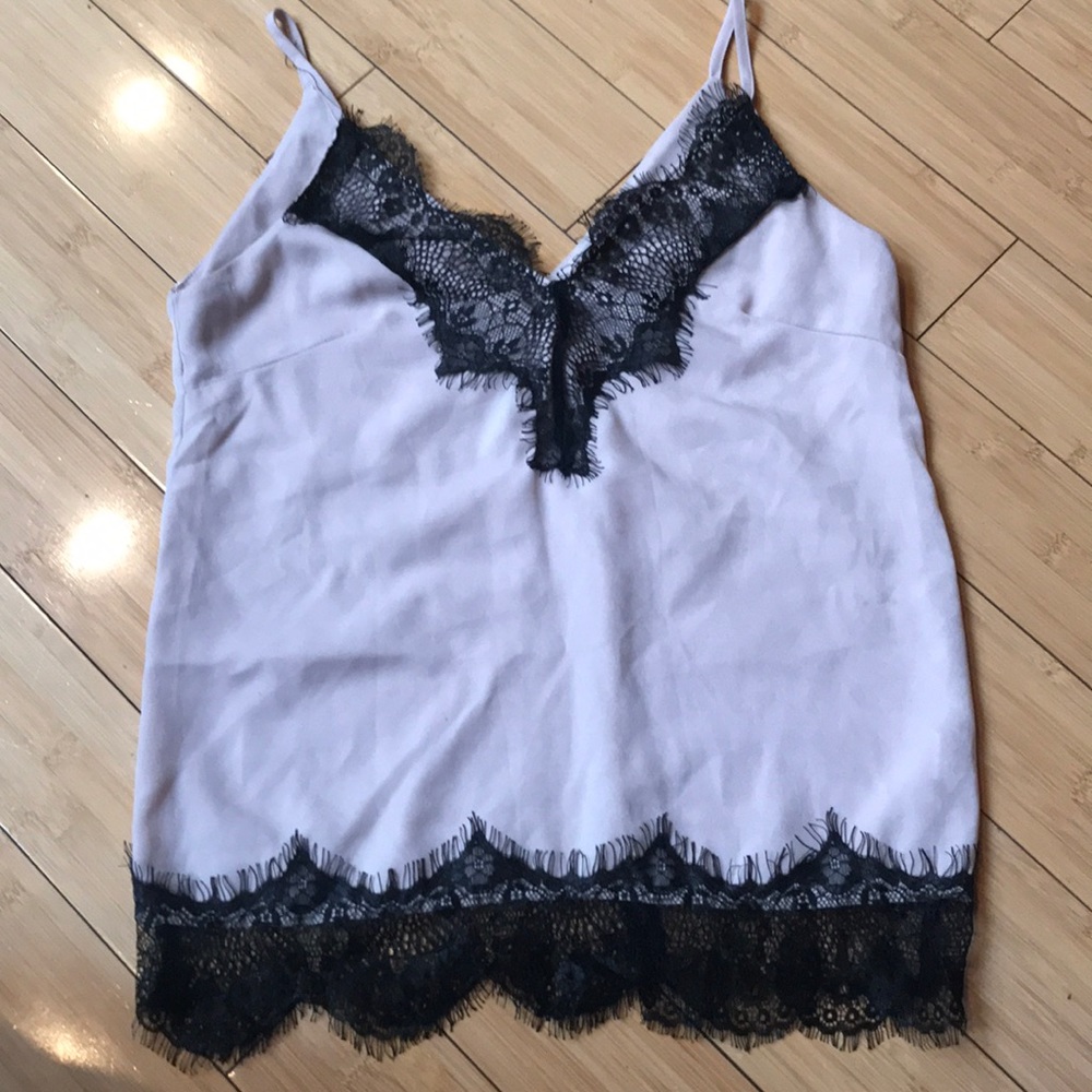 Satin Cami with Eyelet Lace Trim